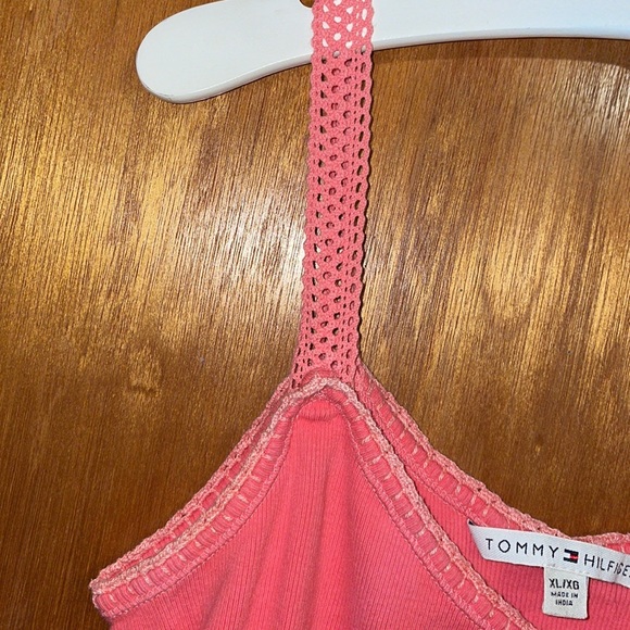 •TOMMY HILFIGER•CORAL RIBBED CROCHET STRAPS NECKLINE TANK TOP BLOUSE SIZE XL EUC - Picture 5 of 7